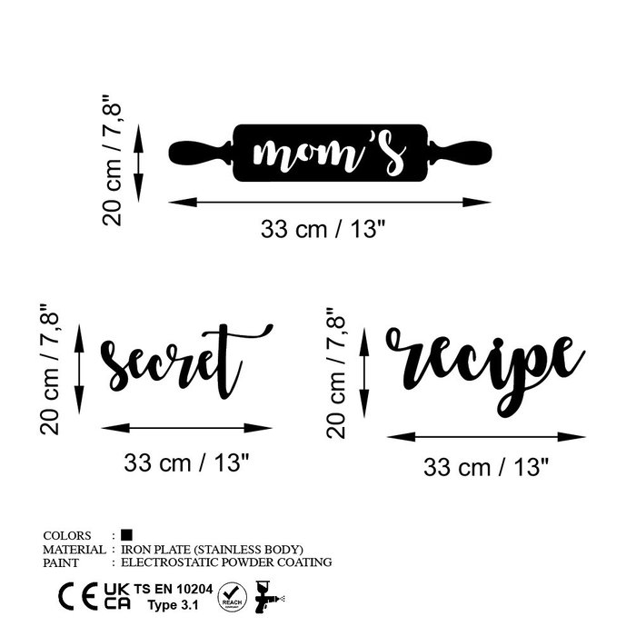 Wallity Mom's Secret Recipe Escultura de Pared de Metal Negro (3 Piezas) Wallity Mom's Secret Recipe Escultura de Pared de Metal Negro (3 Piezas)